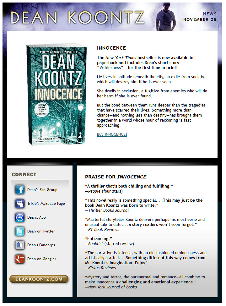 Dean Koontz News 2014.11.25